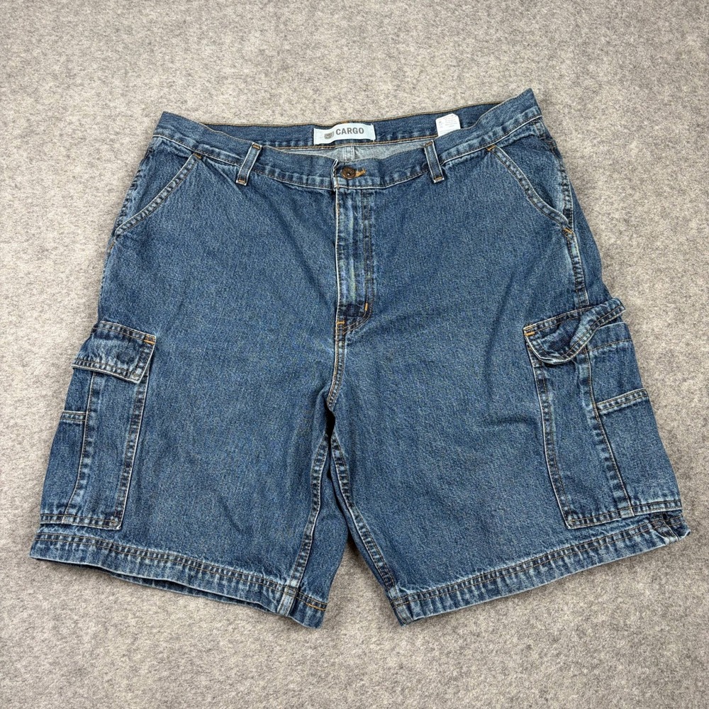 90s Faded Glory Cargo Shorts Mens 40 Blue Denim Utility Outdoors Skater Surf Y2K